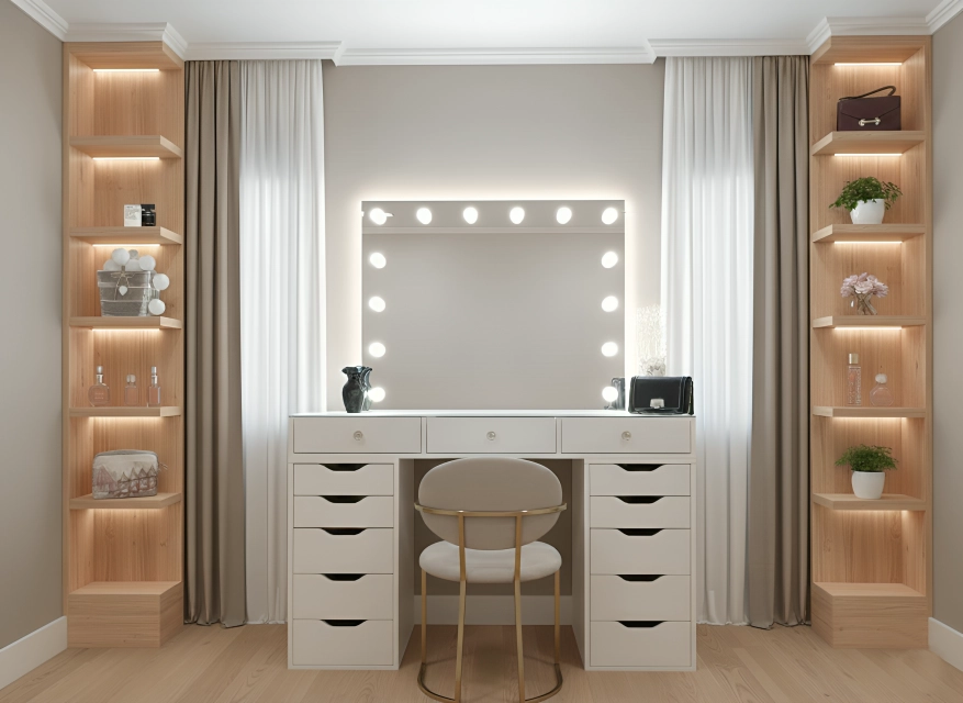 Tocador para maquillaje con espejo e iluminación LED