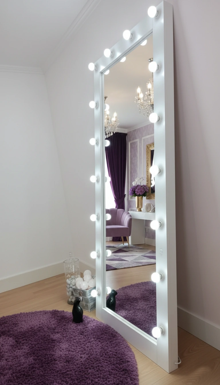 Espejo de maquillaje con marco y luz LED