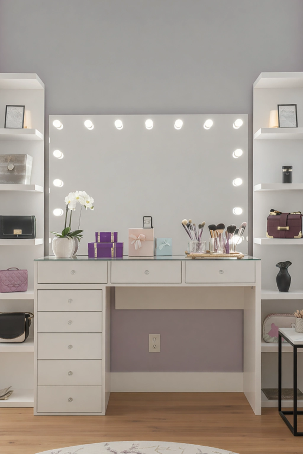 Tocador de Hollywood con espejo e iluminación