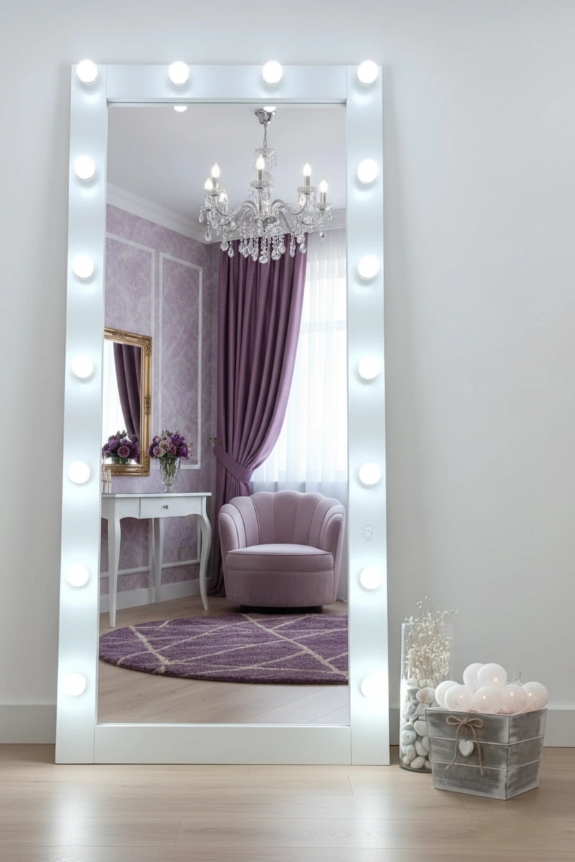 Espejo de maquillaje con marco y luz LED